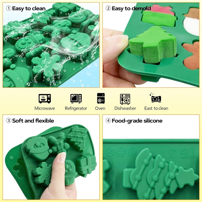 Firleayo Christmas Chocolate Mold 2PCS Christmas Silicone Candy Molds Santa Clause Baking Mold Gingerbread Man Christmas Tree Snowman Silicone Molds for Dessert Candles Ice Cubes Soaps Wax Melts - Image 4